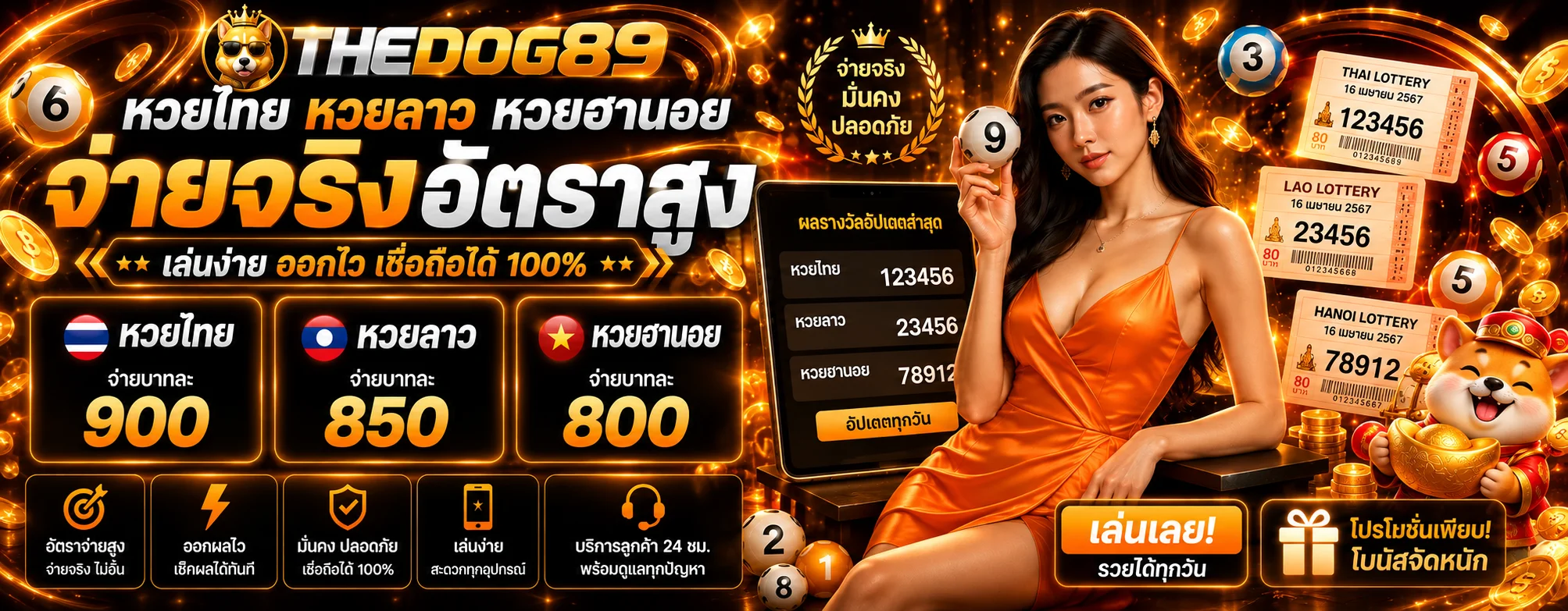 แบนเนอร์ตรวจผลหวย THEDOG89 พร้อมลูกบอลตัวเลข